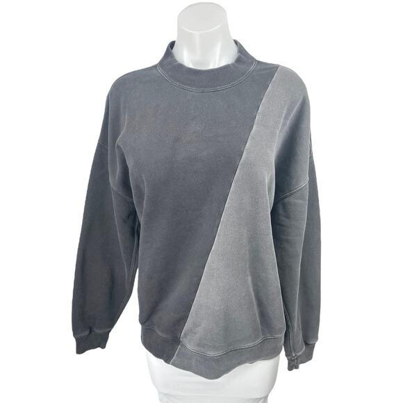 Abercrombie & Fitch Black Gray Colorblock Oversized Sweatshirt Sweater Top Sz XS - Picture 1 of 4